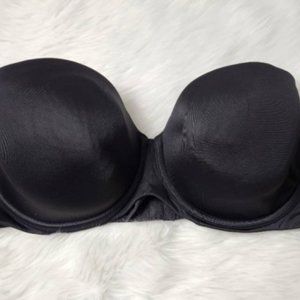 Cacique Womens Bandeau Strapless Bra Black Underwire Padded Nylon Blend